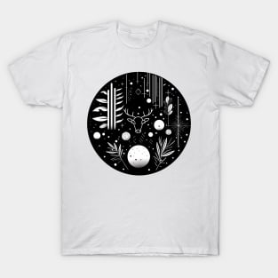 Black and White Abstract Geometric Deer T-Shirt